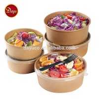 Kraft paper salad bowl with lid disposable take away food packaging