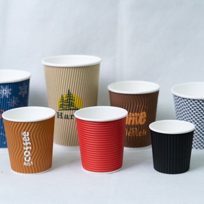 Take away disposable coffee cups ripple wall with lids and Wooden stirrers